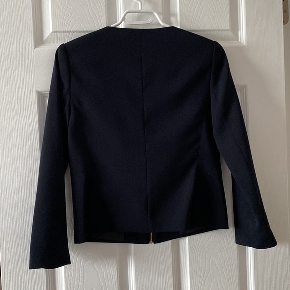 Ivanka Trump dark navy blazer gold zippers with satin lining - Picture 4 of 6